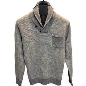 J. Crew Gray & White Lambs Wool Sweater Men’s Size Large V Neck Shawl Collar